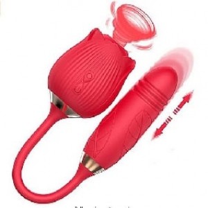 Rose Bud Clitoral Sucking with Thrusting Vibrator  10-Speed Silicone RED